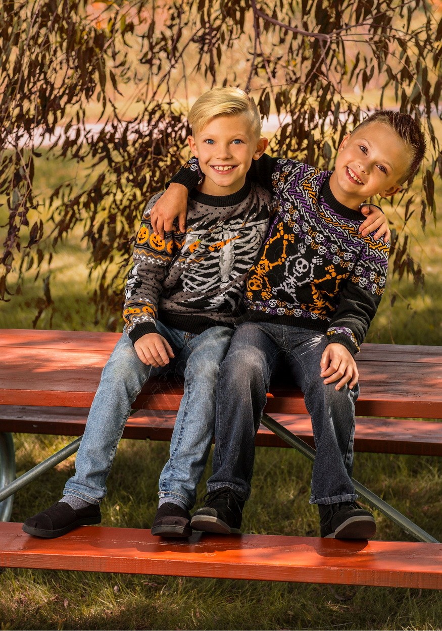 Ripped Open Skeleton Kid's Halloween Sweater Promotions - -3