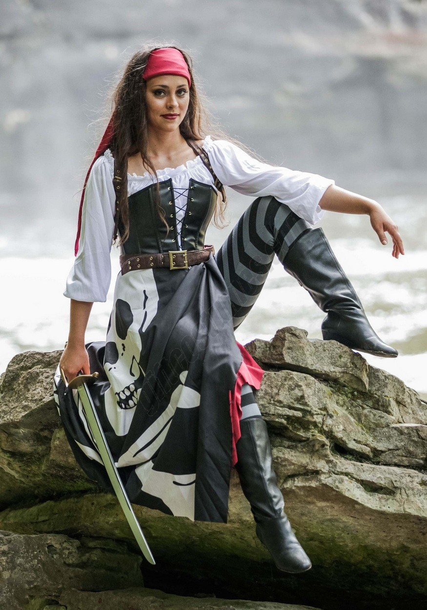 Skeleton Flag Rogue Pirate Costume for Women - -13