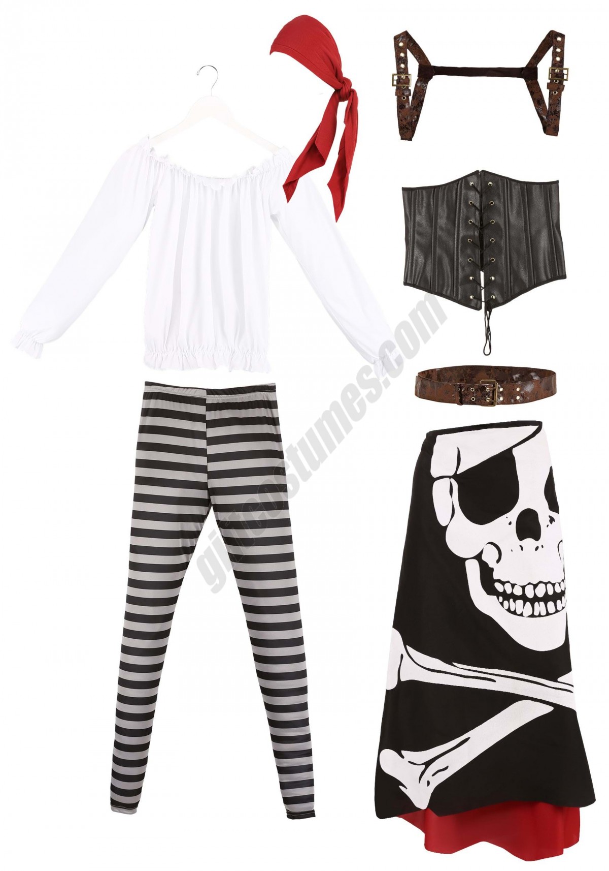 Skeleton Flag Rogue Pirate Costume for Women - -14