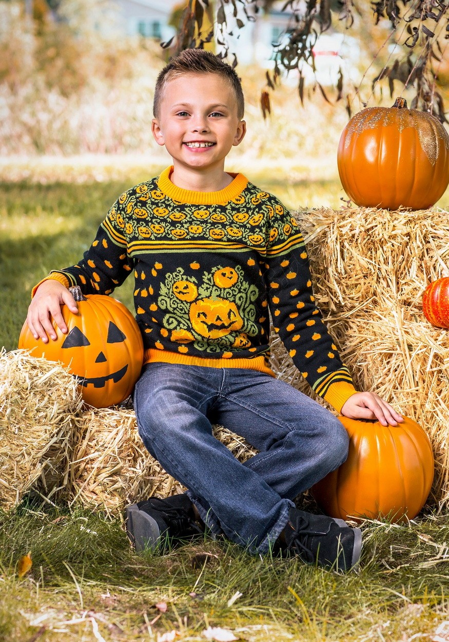 Kid's Pumpkin Patch Halloween Sweater Promotions - -1