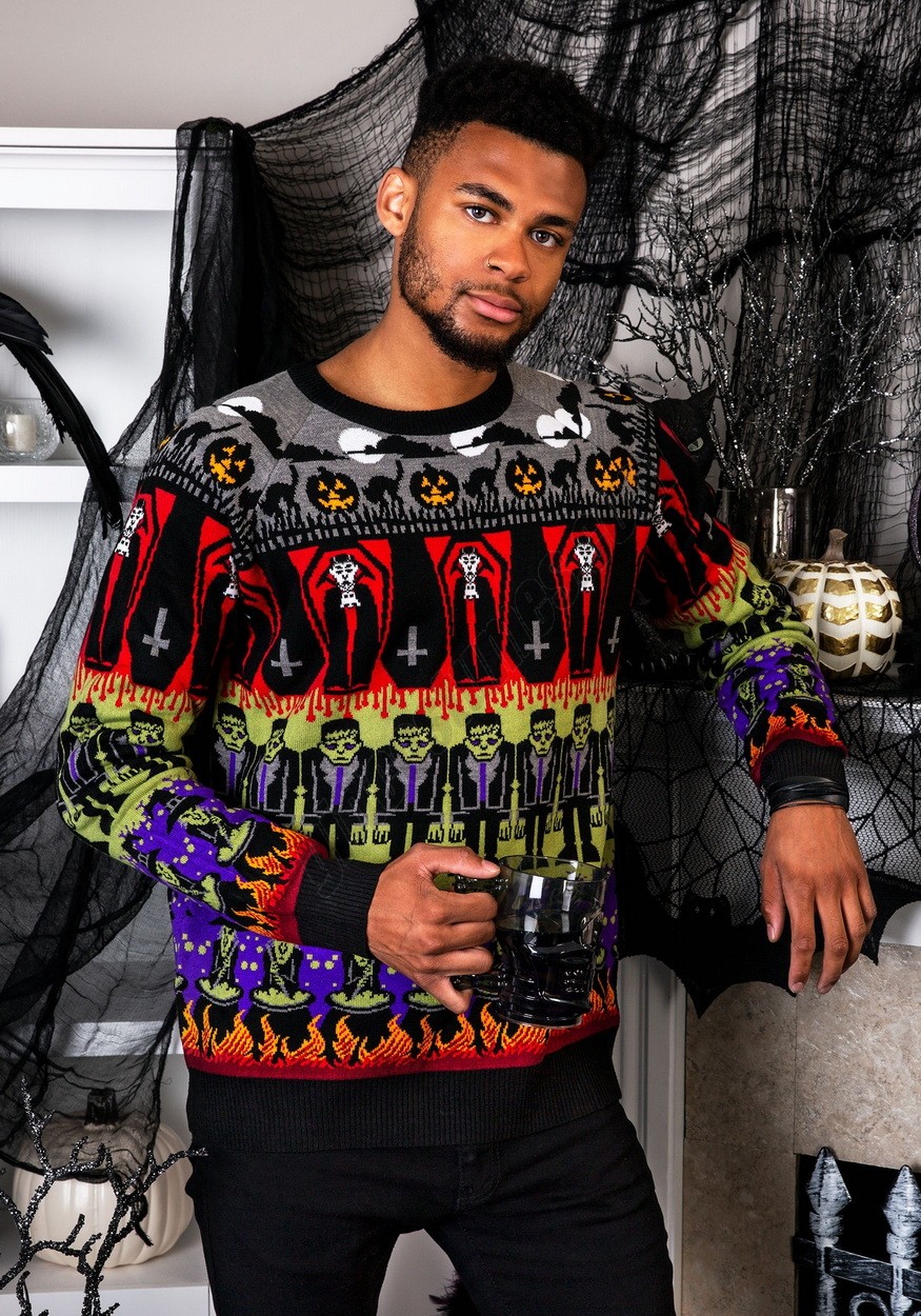 Adult Classic Horror Monsters Fair Isle Halloween Sweater Promotions - -0