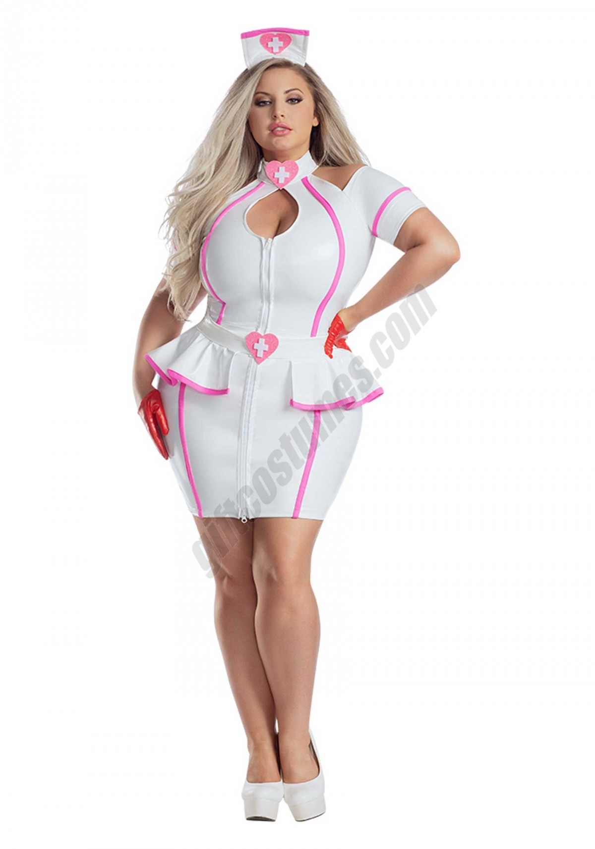 Plus Size Womens Pink Nurse Costume - -0