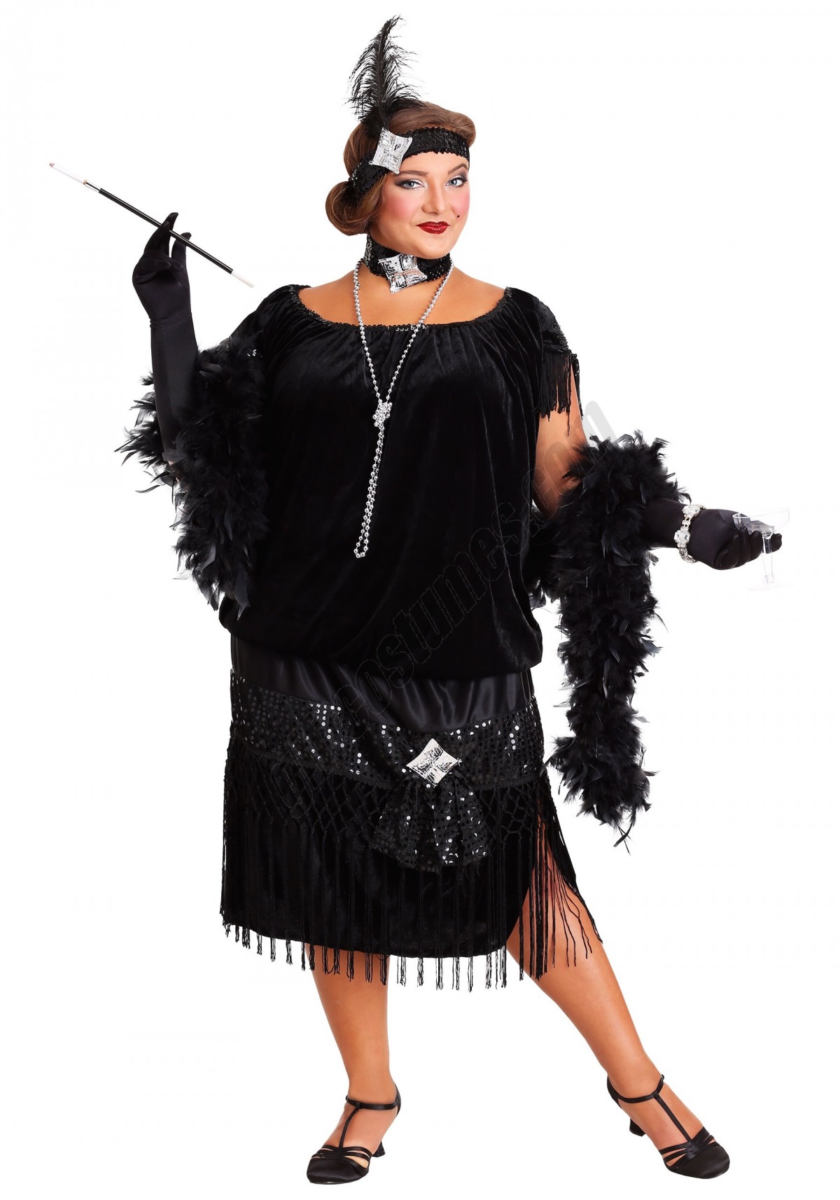 Plus Size Black Flapper Costume for Women - -0