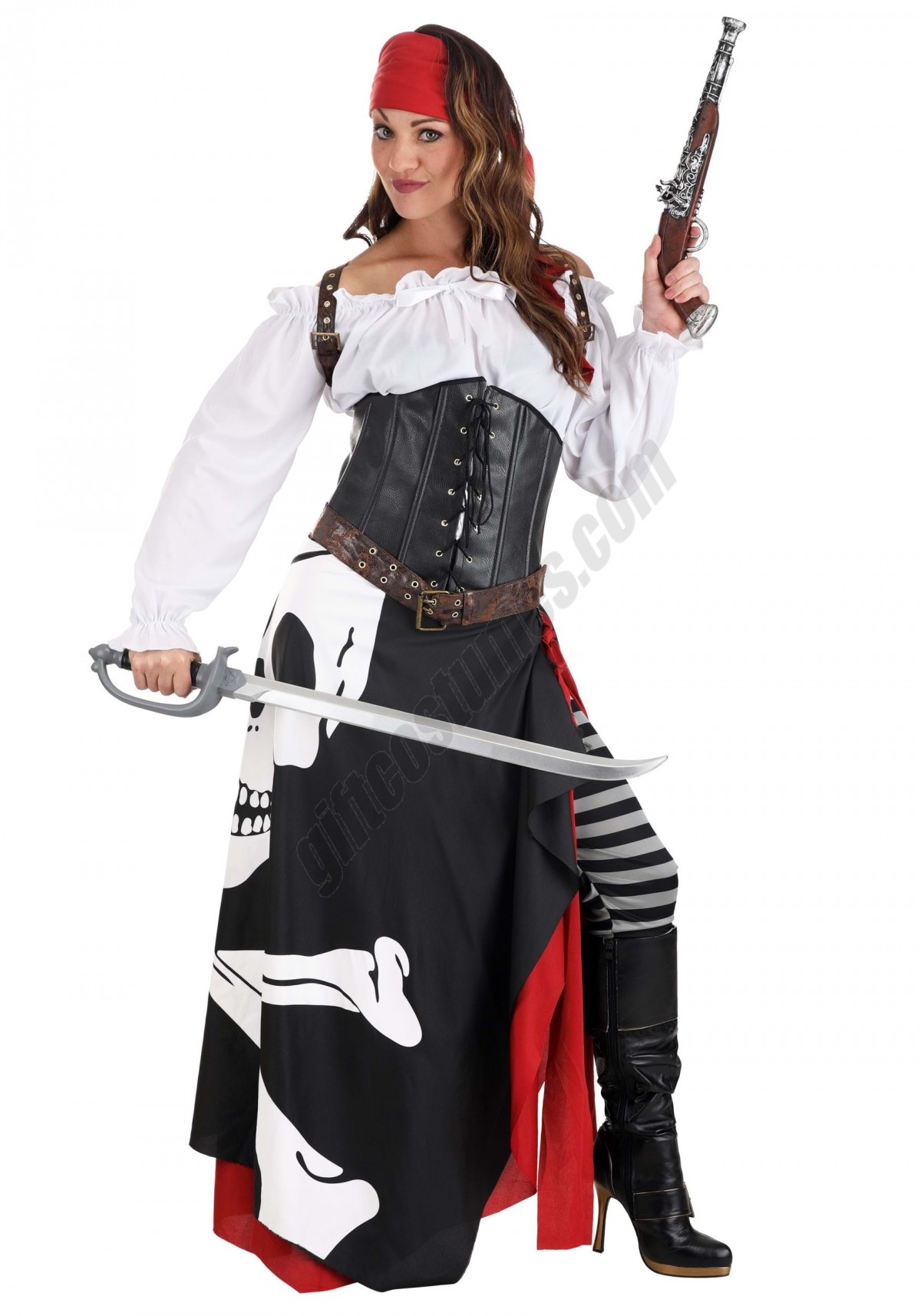 Skeleton Flag Rogue Pirate Costume for Women - -9