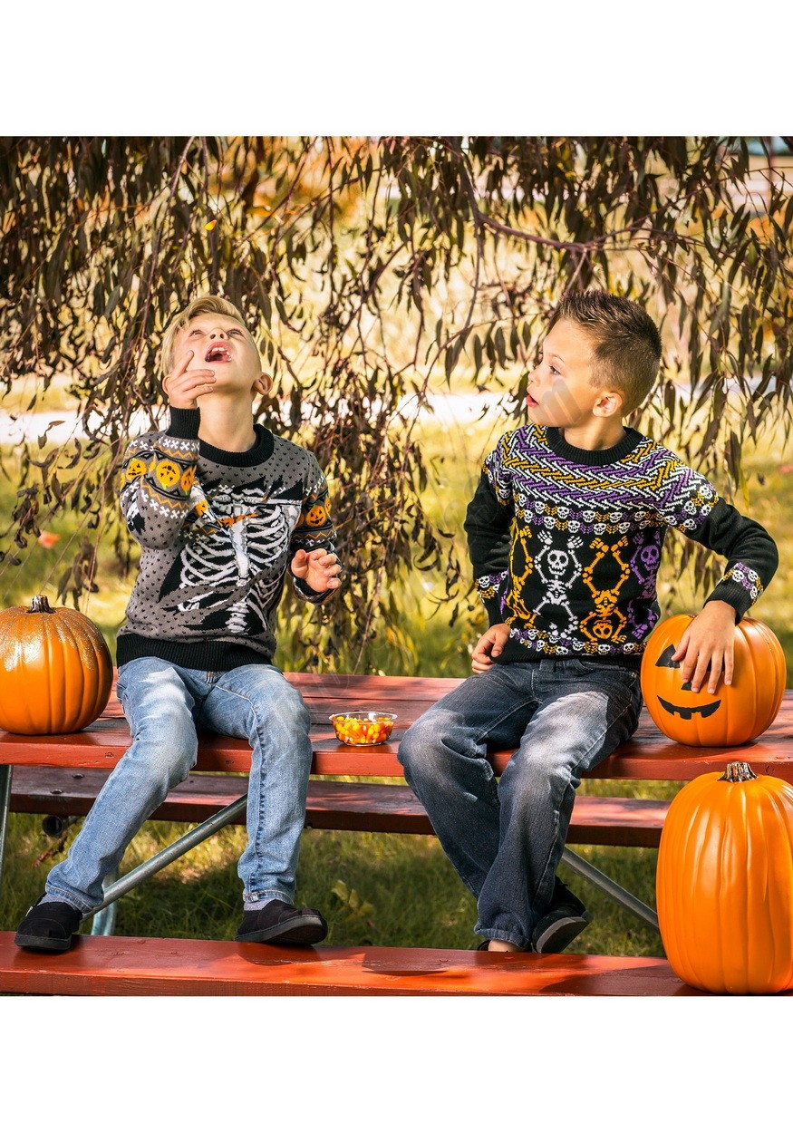 Ripped Open Skeleton Kid's Halloween Sweater Promotions - -8