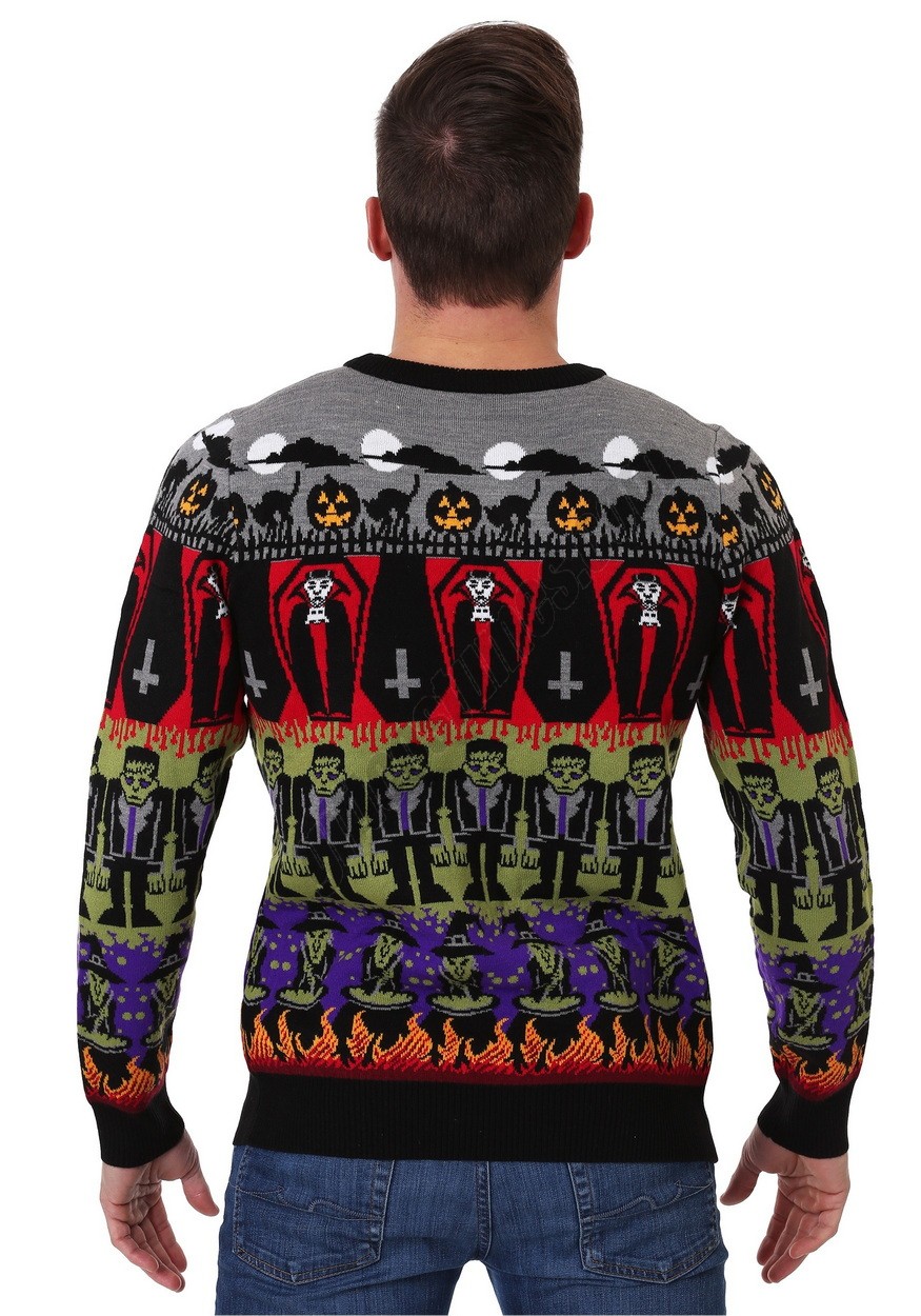 Adult Classic Horror Monsters Fair Isle Halloween Sweater Promotions - -4