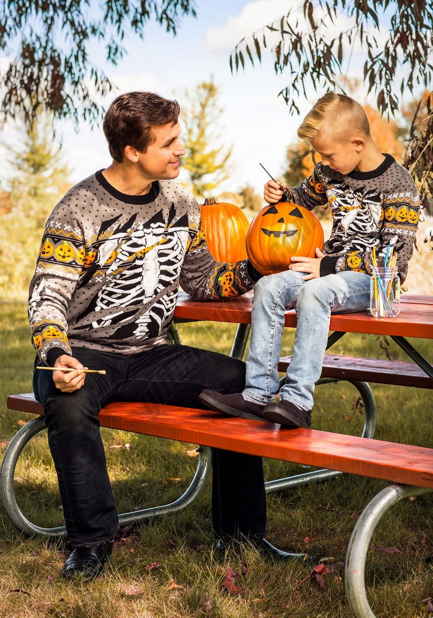 Ripped Open Skeleton Kid's Halloween Sweater Promotions - -2