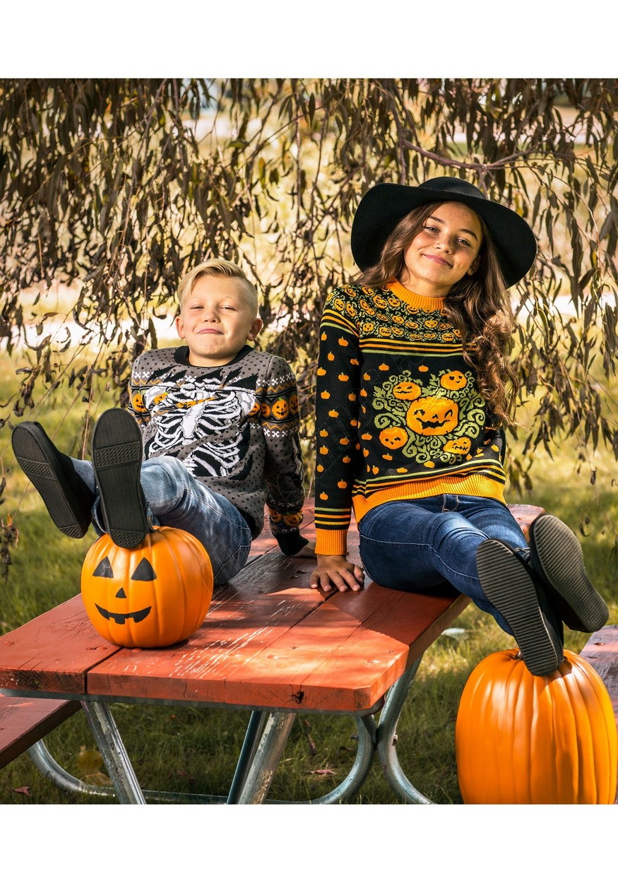 Ripped Open Skeleton Kid's Halloween Sweater Promotions - -6
