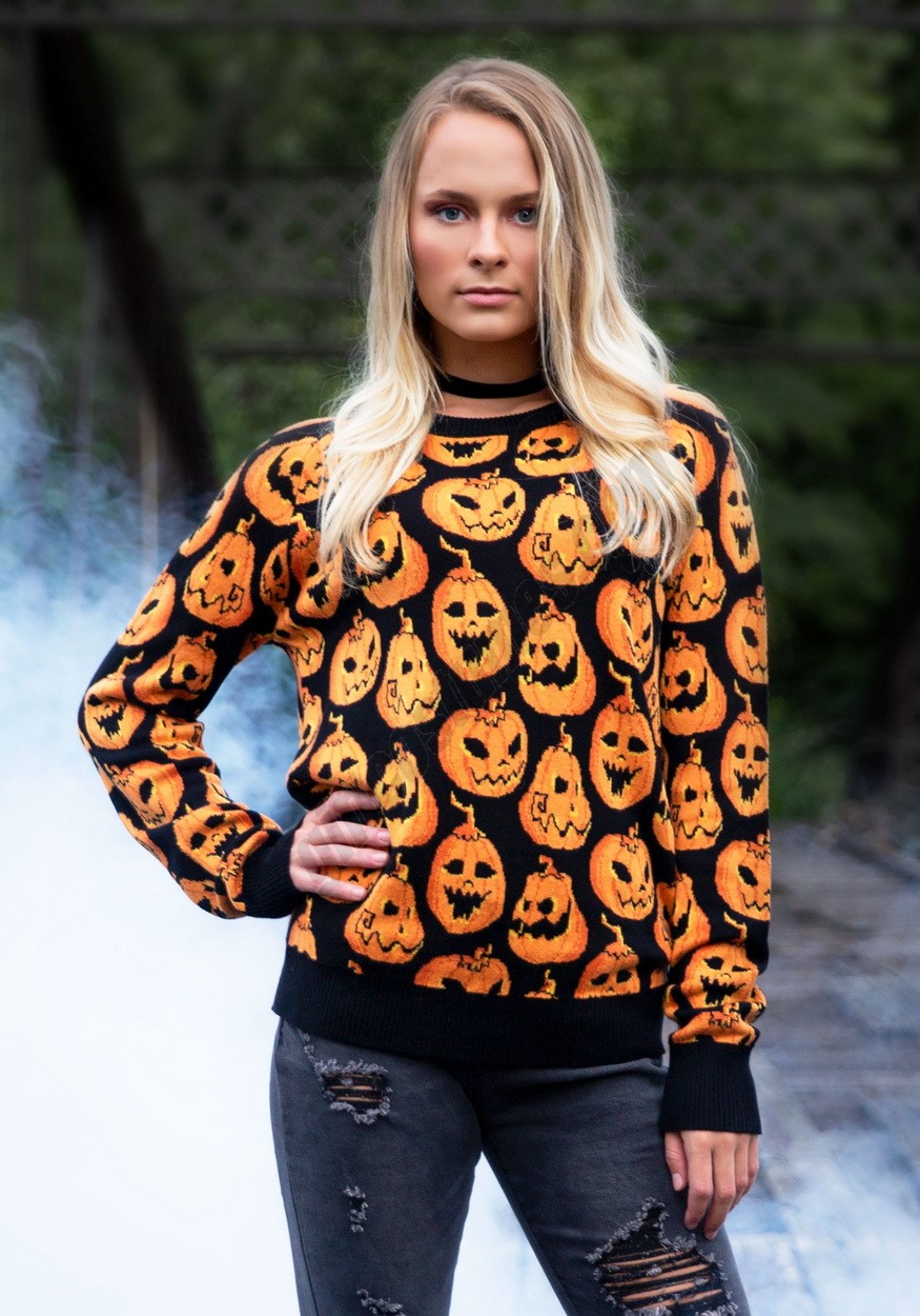 Adult Pumpkin Frenzy Halloween Sweater Promotions - -0