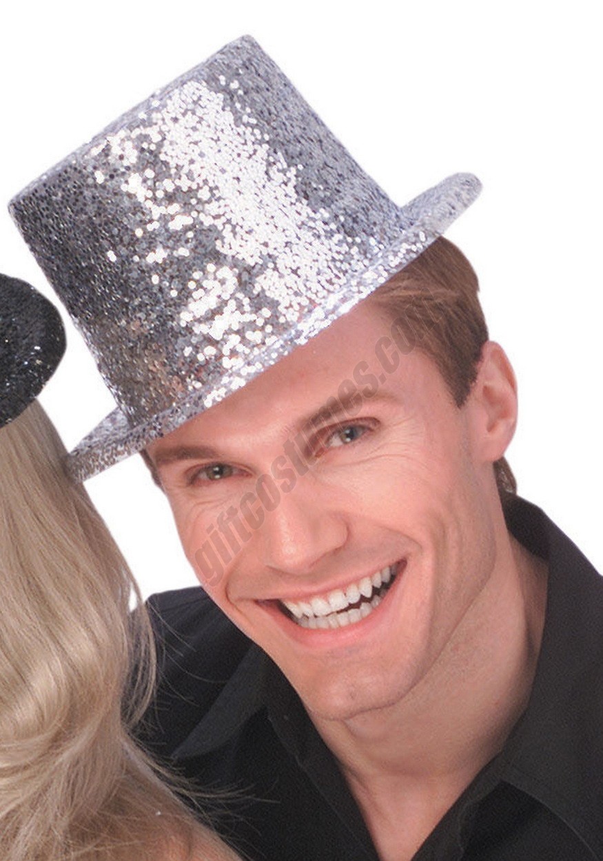 Adult Silver Glitter Top Hat Promotions - -0
