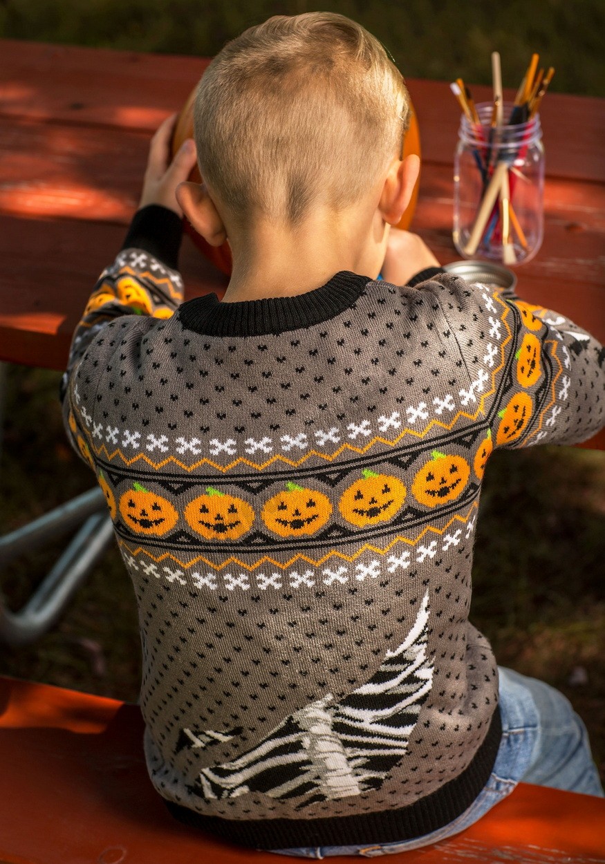 Ripped Open Skeleton Kid's Halloween Sweater Promotions - -1