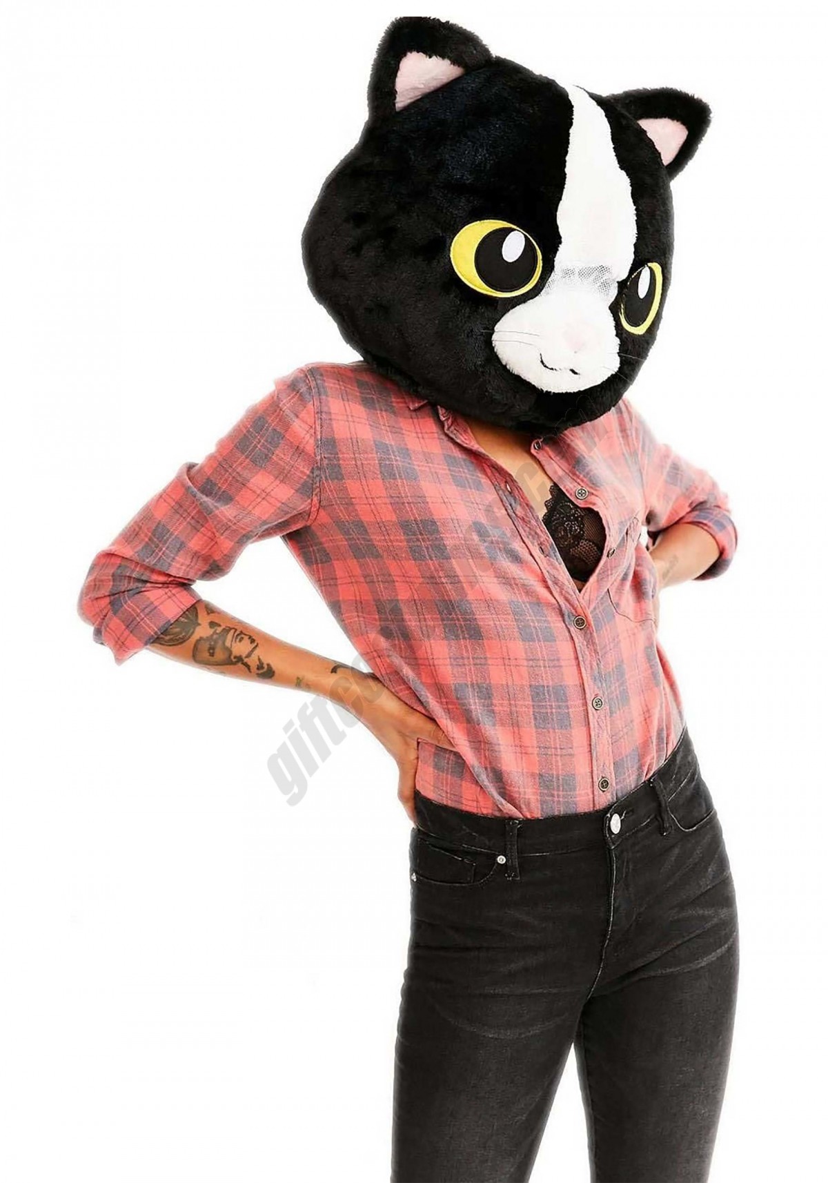 Adult Black Cat Mascot Head Mask Promotions - -0