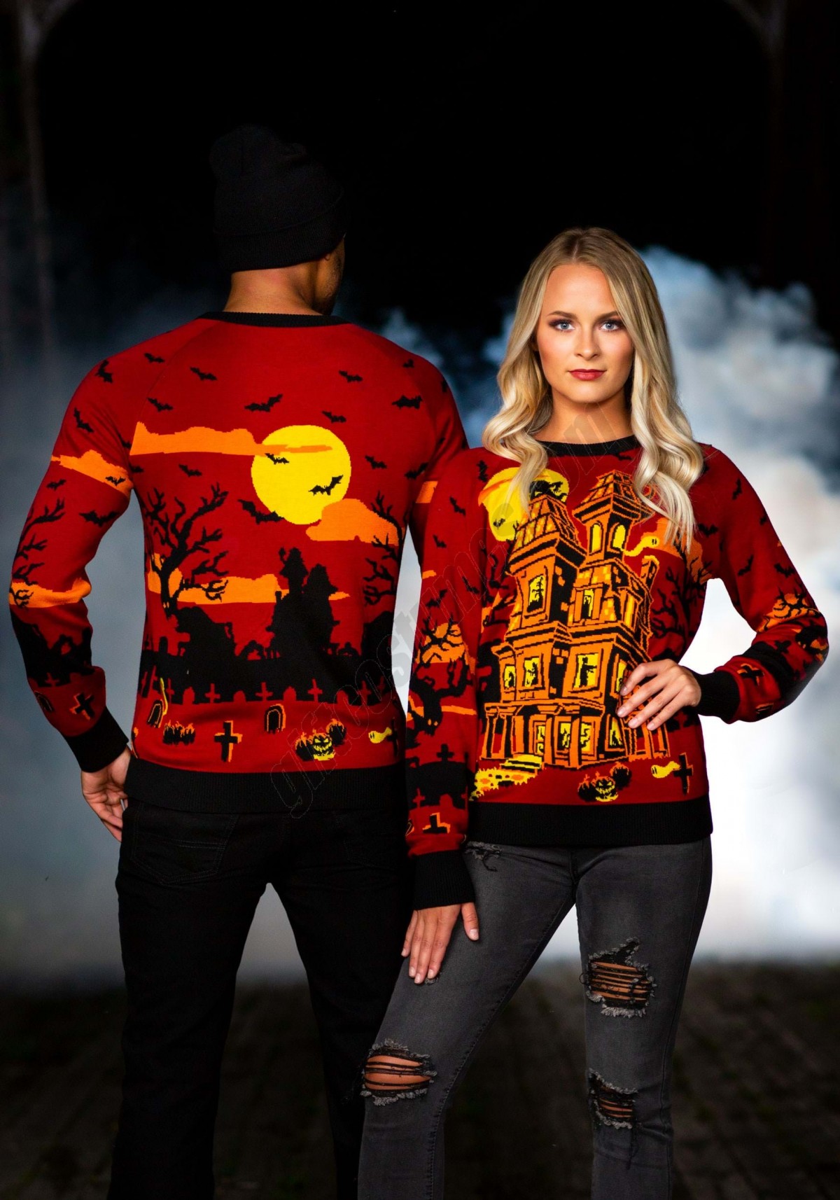 Haunted House Adult Halloween Sweater Promotions - -0