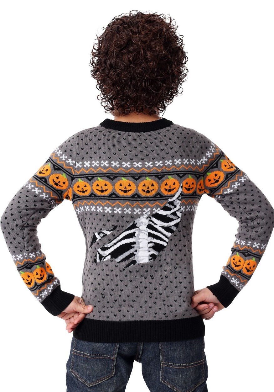 Ripped Open Skeleton Kid's Halloween Sweater Promotions - -10