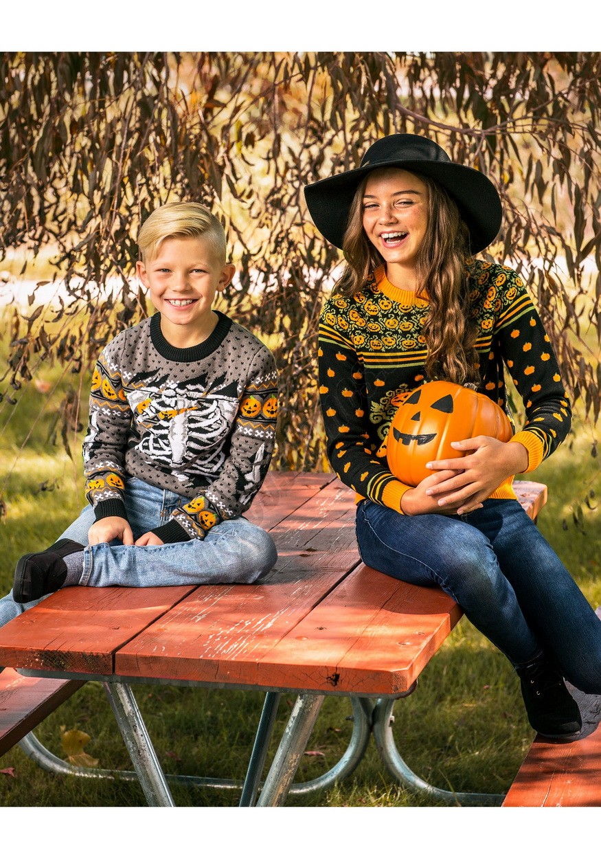 Ripped Open Skeleton Kid's Halloween Sweater Promotions - -4