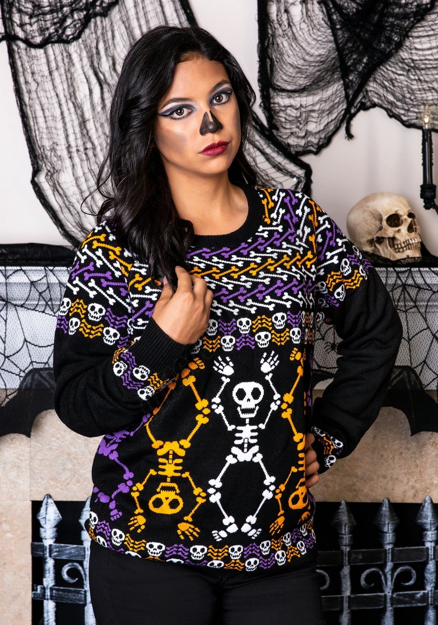 Day of the Dead Dancing Skeletons Halloween Adult Sweater Promotions - -1