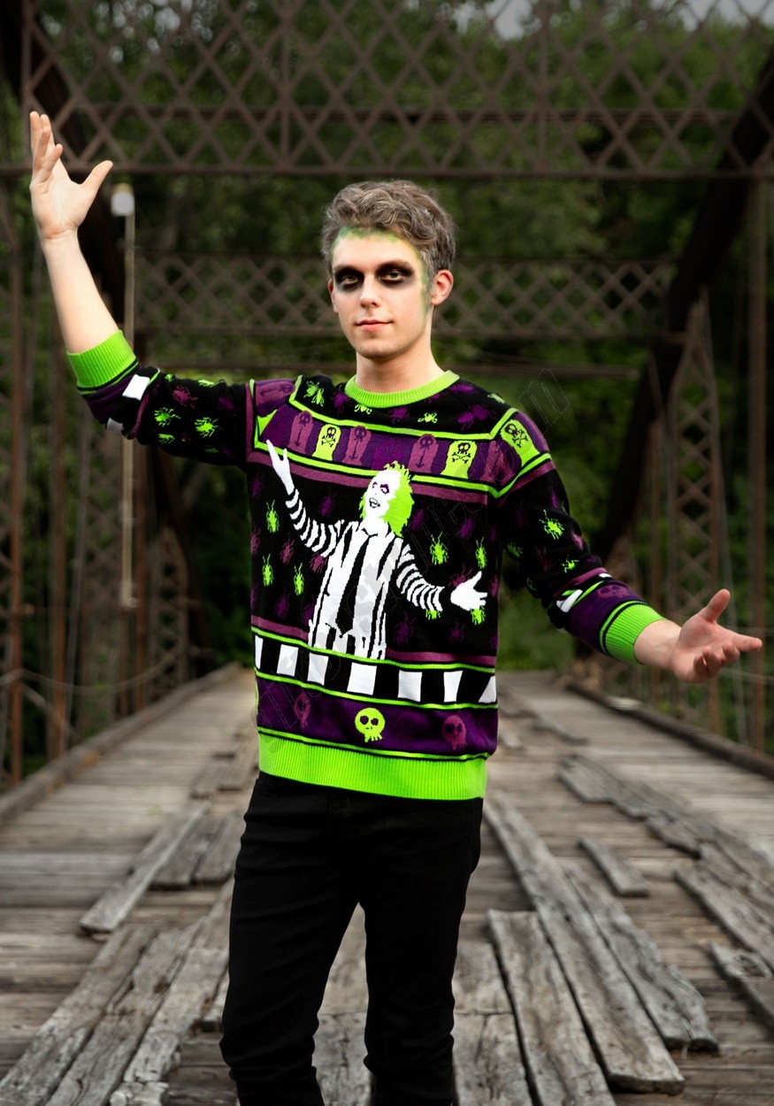 Beetlejuice It's Showtime! Halloween Sweater for Adults Promotions - -2