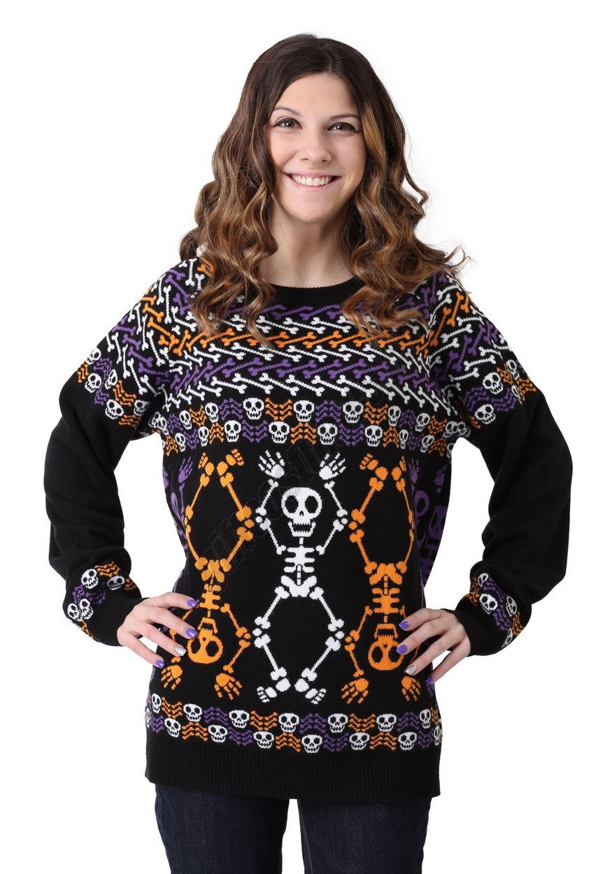 Day of the Dead Dancing Skeletons Halloween Adult Sweater Promotions - -2
