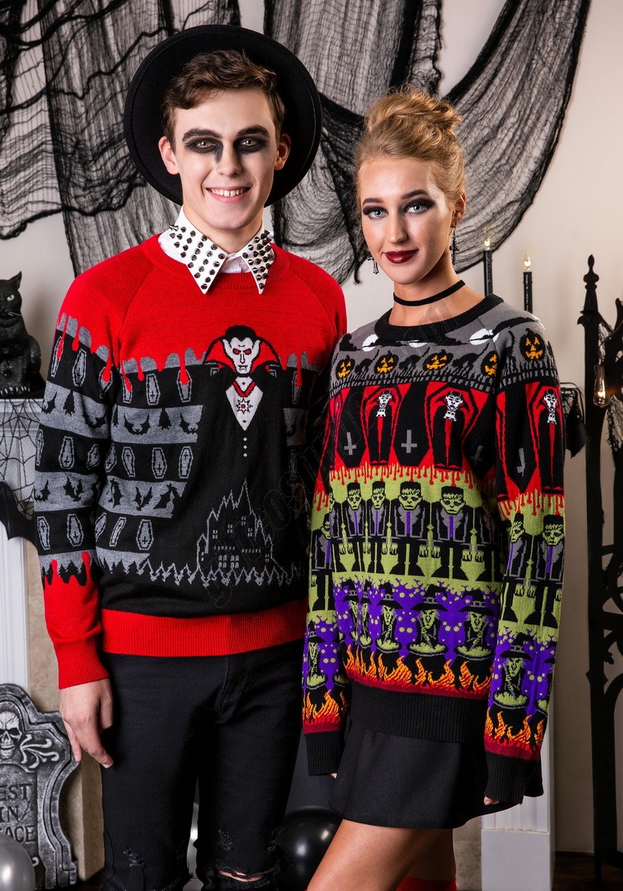 Adult Classic Horror Monsters Fair Isle Halloween Sweater Promotions - -2