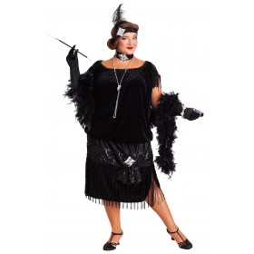 Plus Size Black Flapper Costume for Women